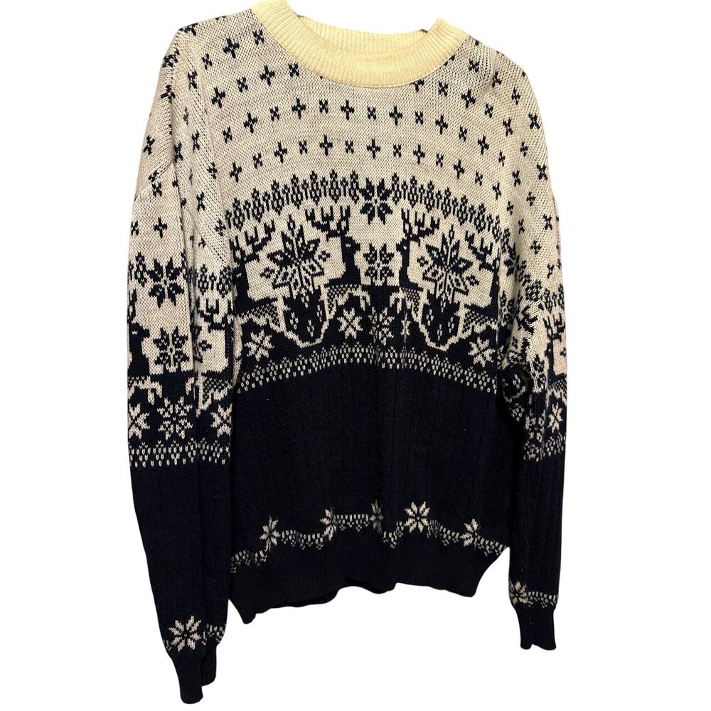 Ash Creek Trading XL Sweater Christmas Reindeer Cream Winter Nordic Navy